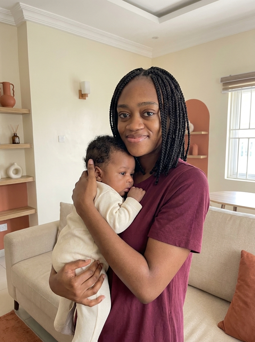 Ifeoma Williams holding her newborn daughter
